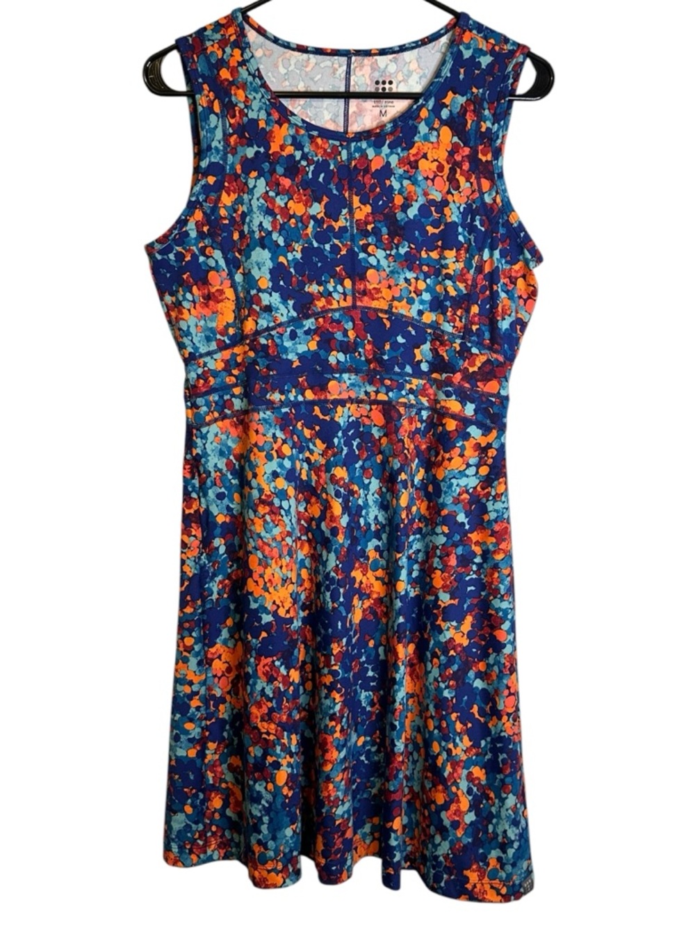 Title Nine Dream Dress Blue Orange Dots Geo M Sleeveless Athletic Pocket Stretch